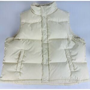 Ralph Lauren LRL Women's 2X Ivory Cream Down Puffer Vest Fleece Lined Quilted